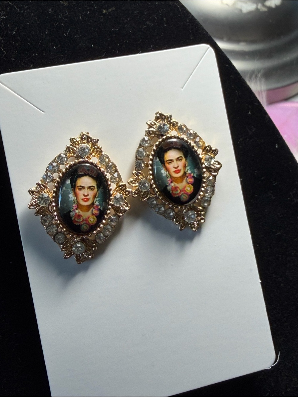Frida Kahlo Portrait Rhinestone Statement Stud Earrings